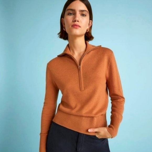 Everlane the luxe merino half zip sweater tawny brown XS NWT - Picture 1 of 9